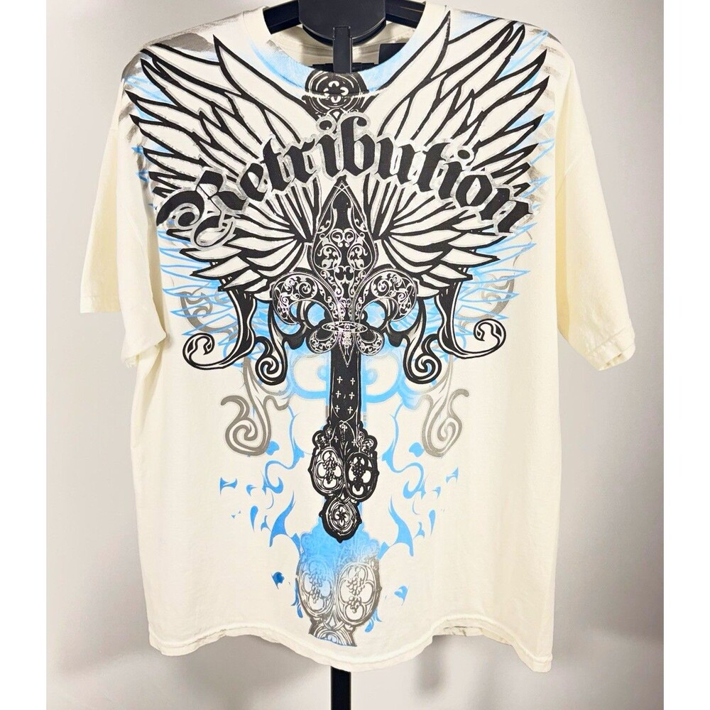 Vintage Chemistry Mens XL White Cotton Knit Double-Sided Graphic Print Crew Neck